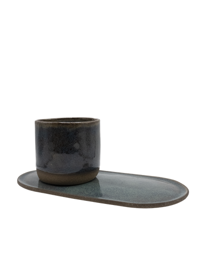 Conjunto copo e pires cerâmica artesanal