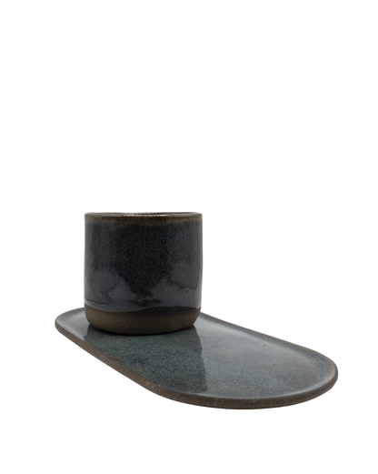 Conjunto copo e pires cerâmica artesanal