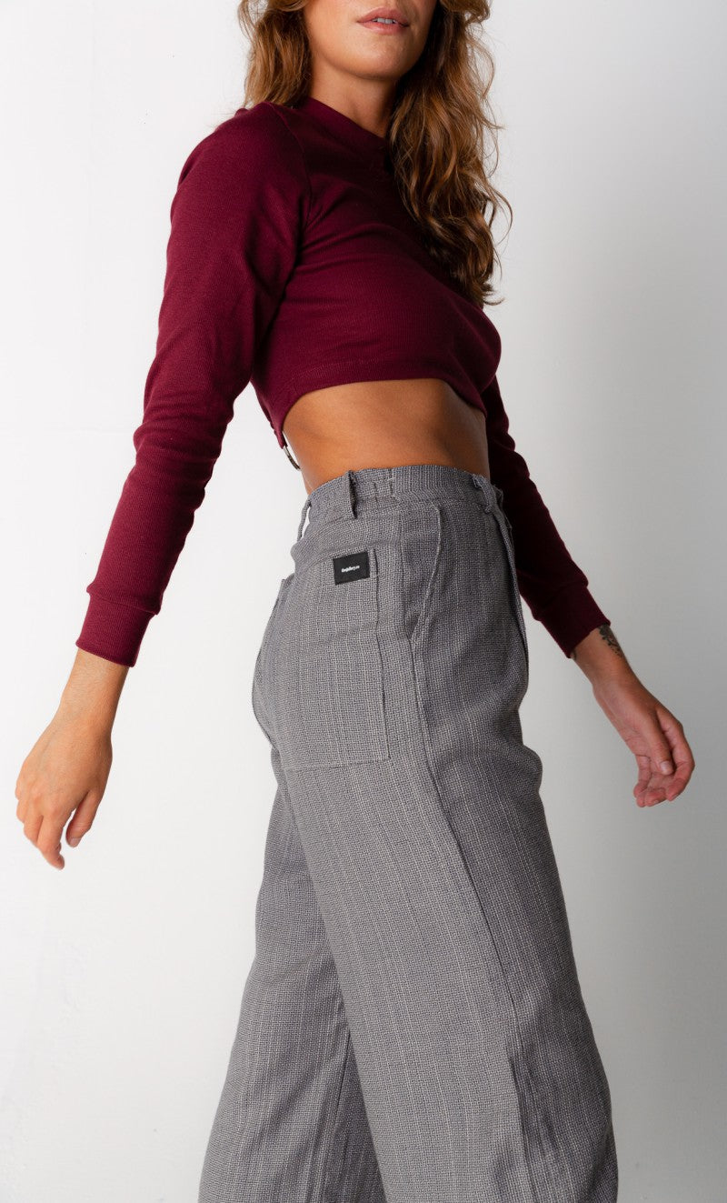 Calça flamê pantalona cinza
