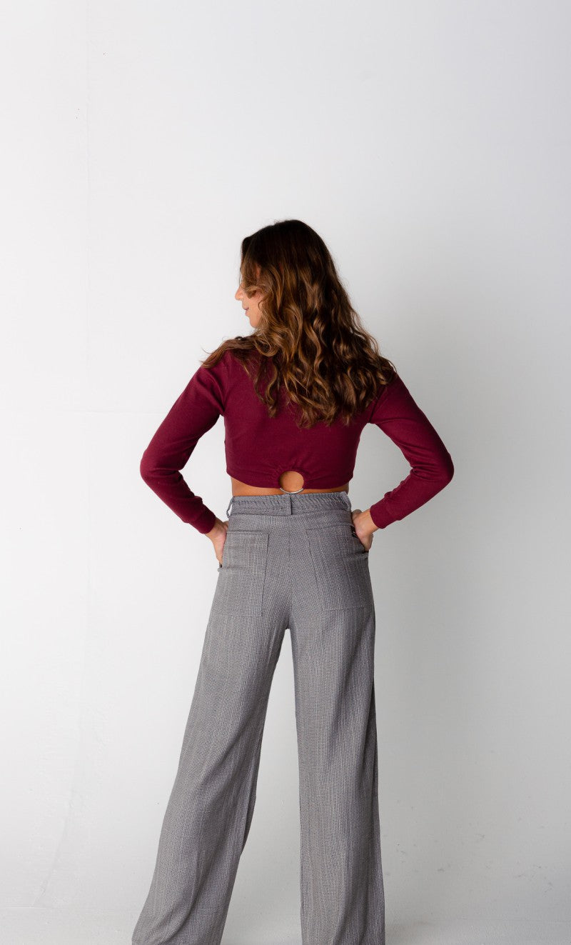 Calça flamê pantalona cinza