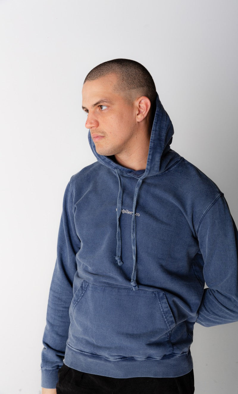 Moletom com Capuz Básico Bordado Azul