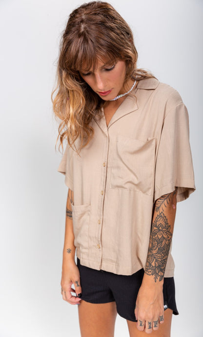 Camisa Gola Blazer Feminina