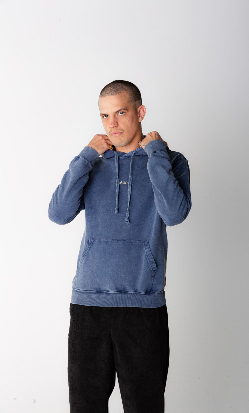 Moletom com Capuz Básico Bordado Azul