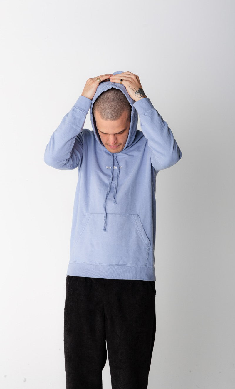 Moletom com Capuz Básico Bordado Azul Claro