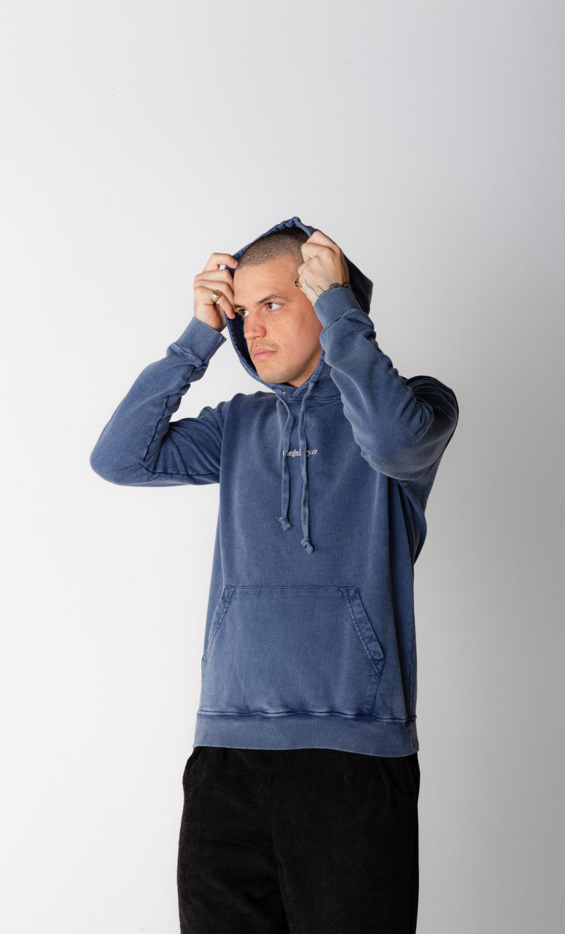 Moletom com Capuz Básico Bordado Azul