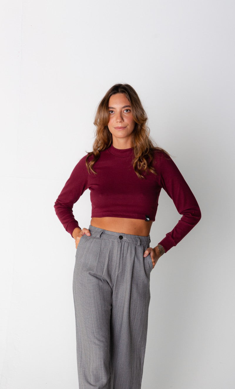 Cropped manga longa bordô
