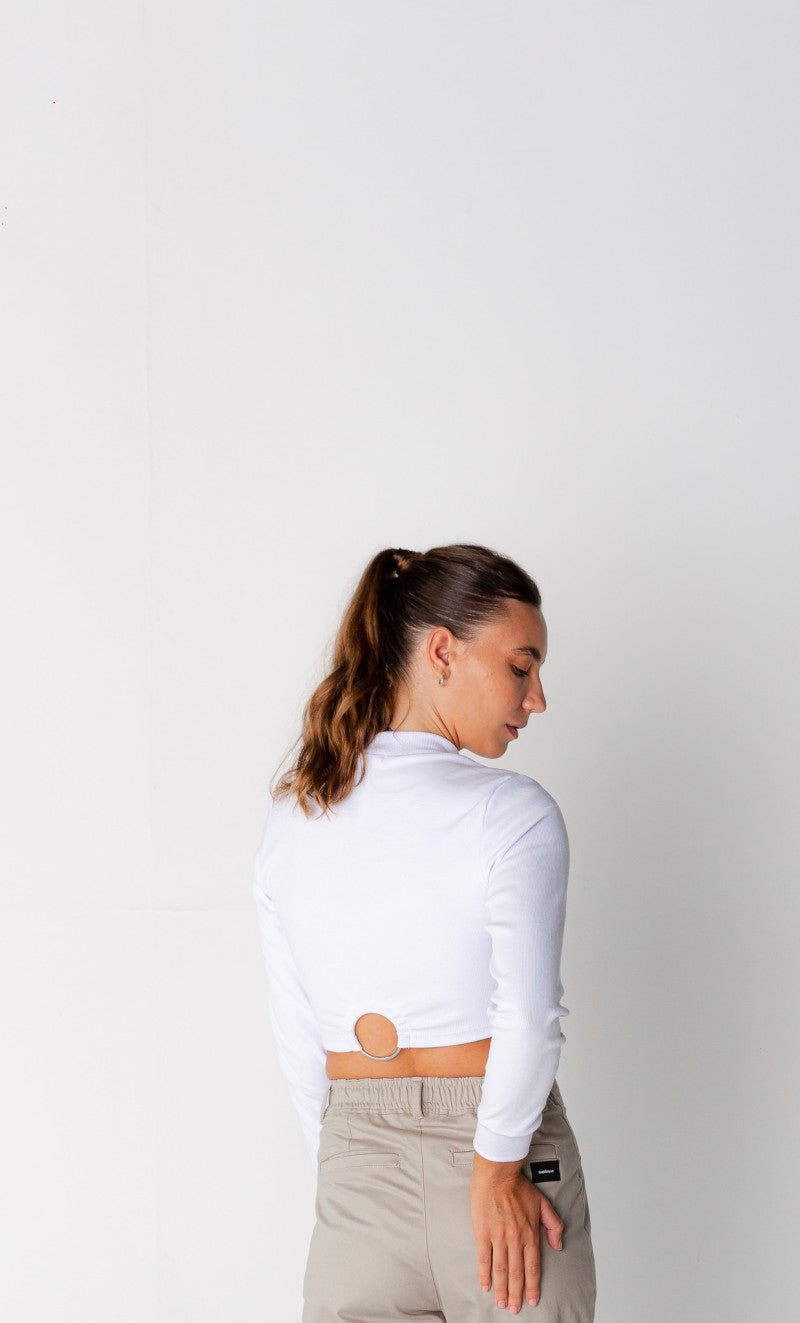 Cropped manga longa branco