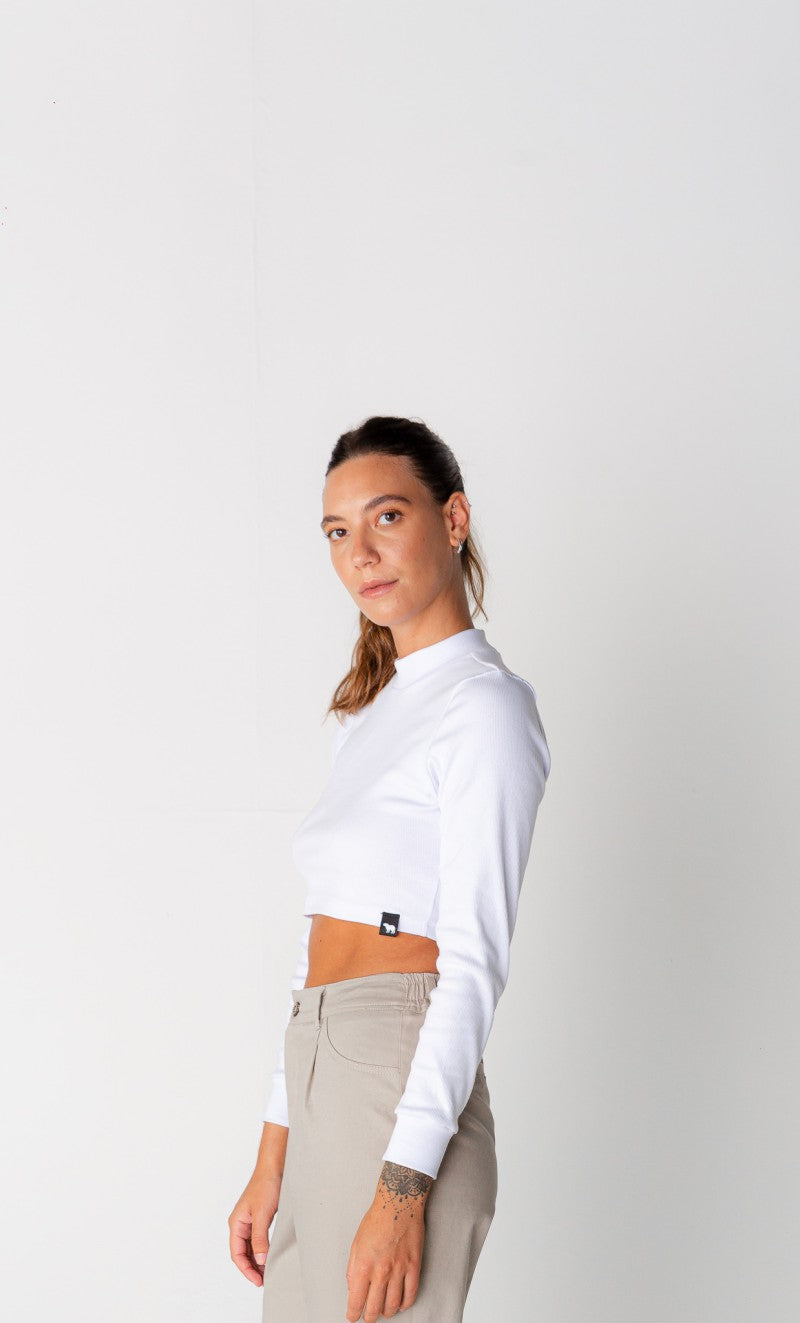 Cropped manga longa branco
